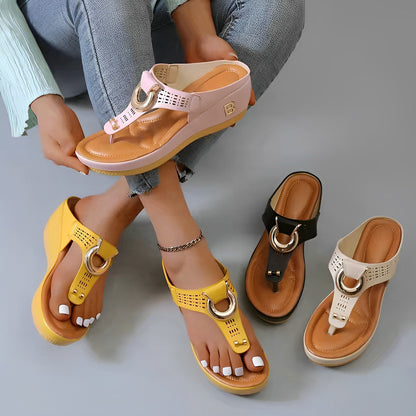 Ladies Mid Wedge Shoes Summer Beach Sandals Casual Flip Flops