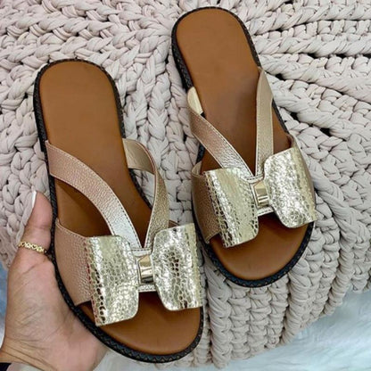 Casual Color Splicing Bow Round Sandals