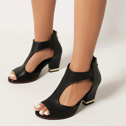 Peep Toe Cut Out Chunky Heels