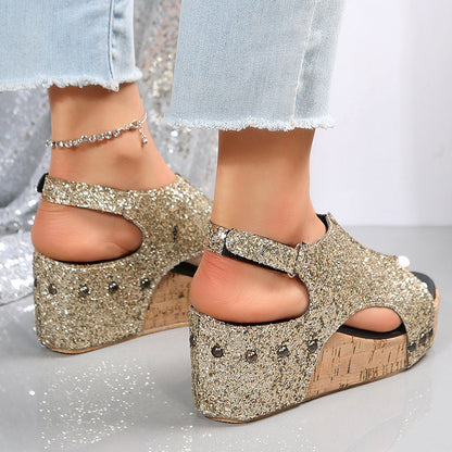 Glitter Wedge Slingback-sandaler til kvinder