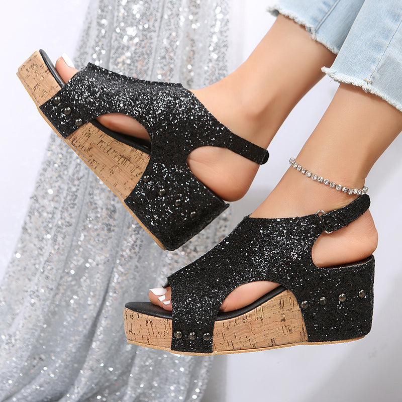 Glitter Wedge Slingback-sandaler til kvinder