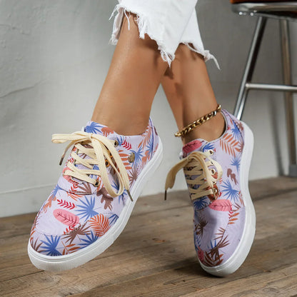 Casual flade sko med hawaiiansk hibiscus-print