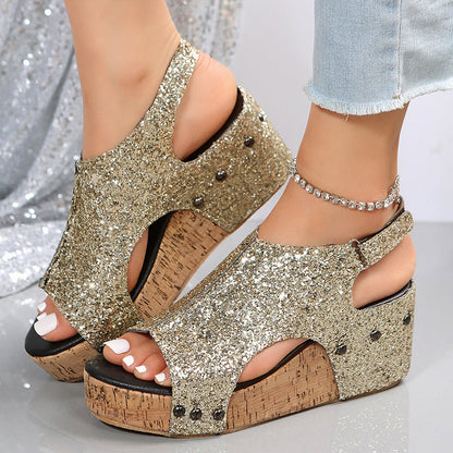 Glitter Wedge Slingback-sandaler til kvinder