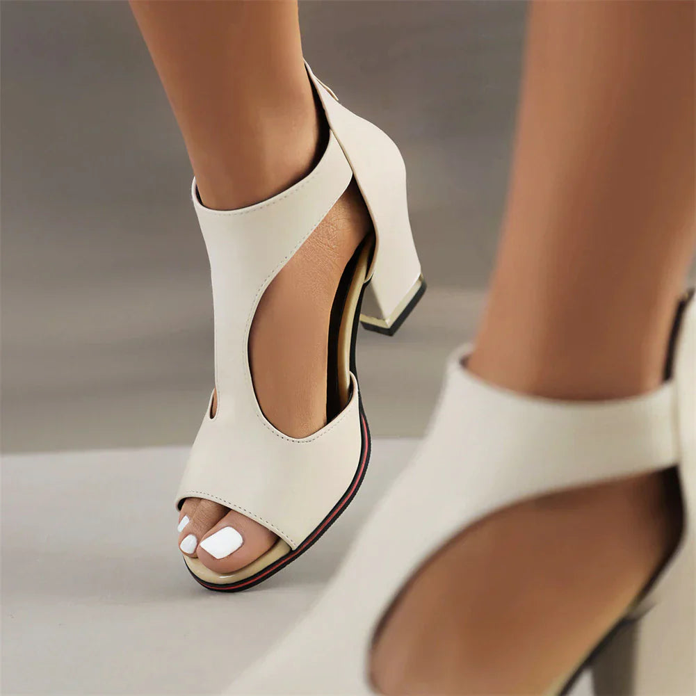 Peep Toe Cut Out Chunky Heels