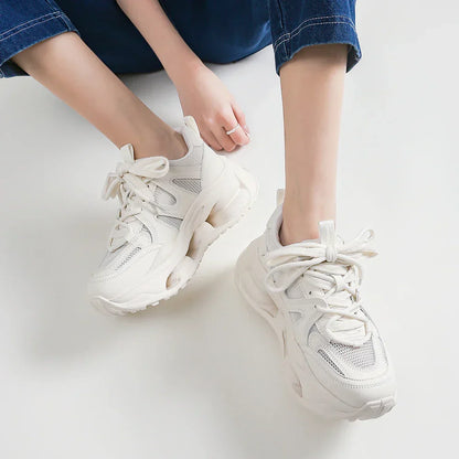 Chunky sneakers i læder og mesh