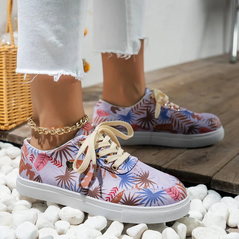 Casual flade sko med hawaiiansk hibiscus-print