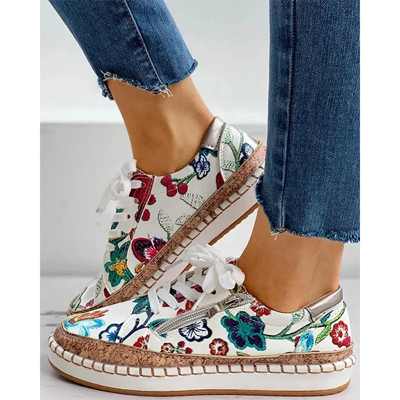 Vulkaniserede sneakers med blomsterprint til kvinder