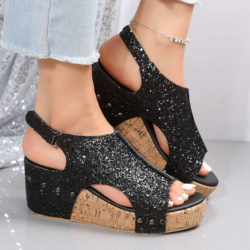 Glitter Wedge Slingback-sandaler til kvinder