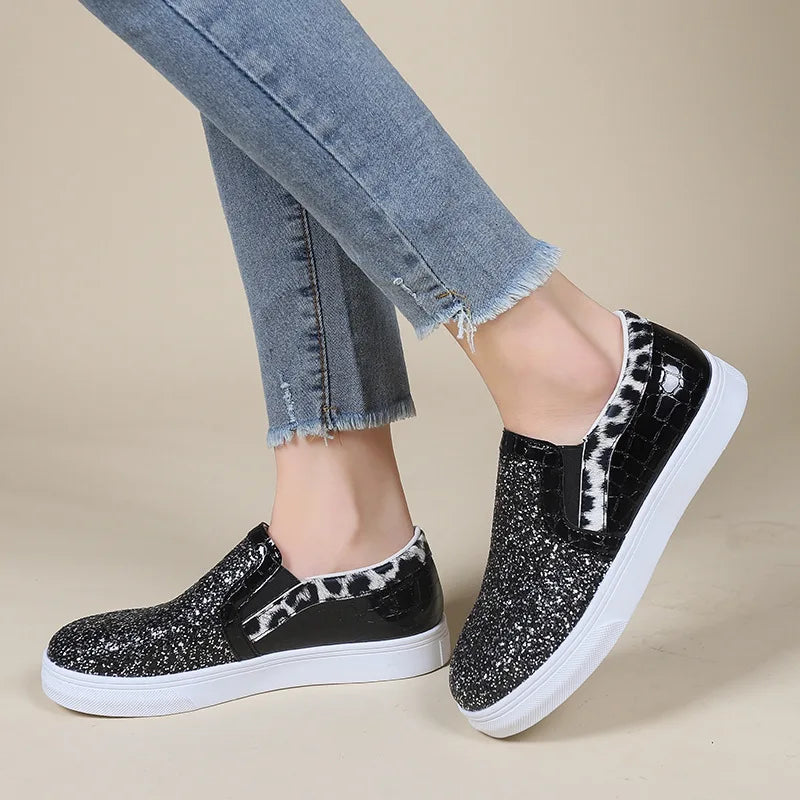 Flade loafers med glitter og pailletter