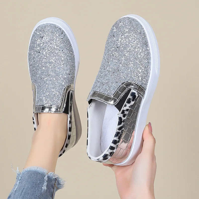 Flade loafers med glitter og pailletter