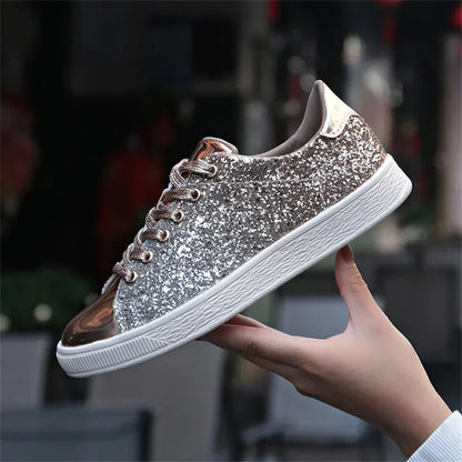 Slip-on-sneakers med sølvglitter til kvinder