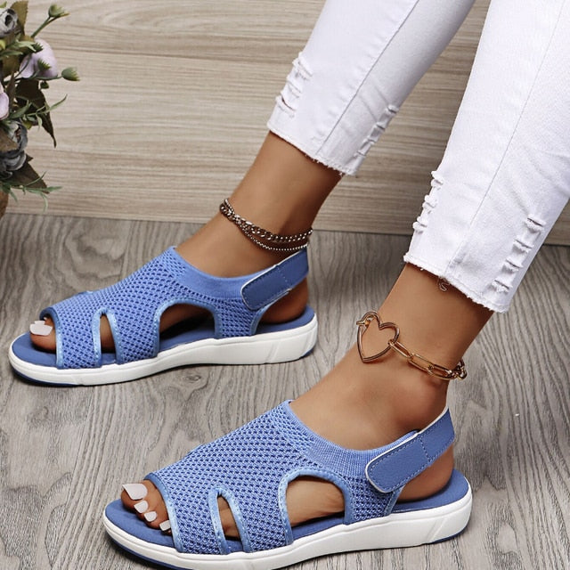 Flade sandaler i mesh med elastik Peep Toe