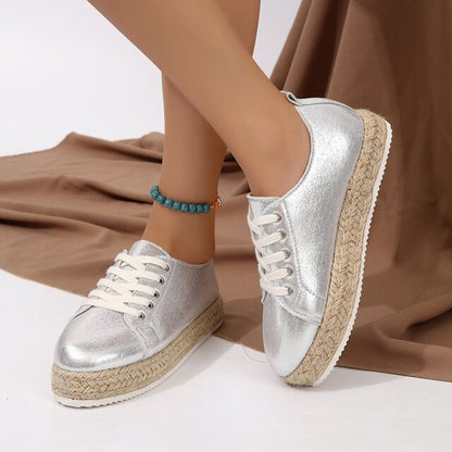 Metallic Espadrille snøresko med plateau