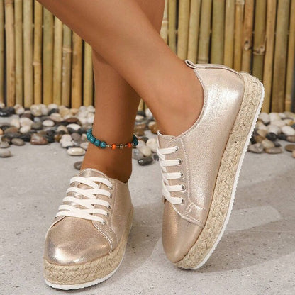 Metallic Espadrille snøresko med plateau