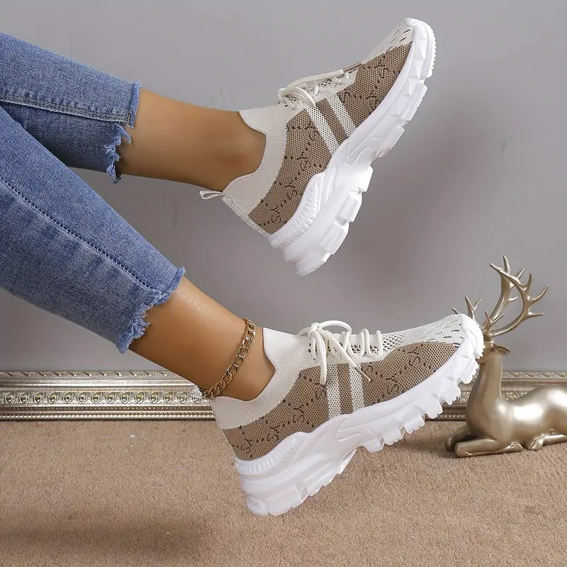 Letter Pattern Lace-up Fashion Chunky Sneakers til kvinder