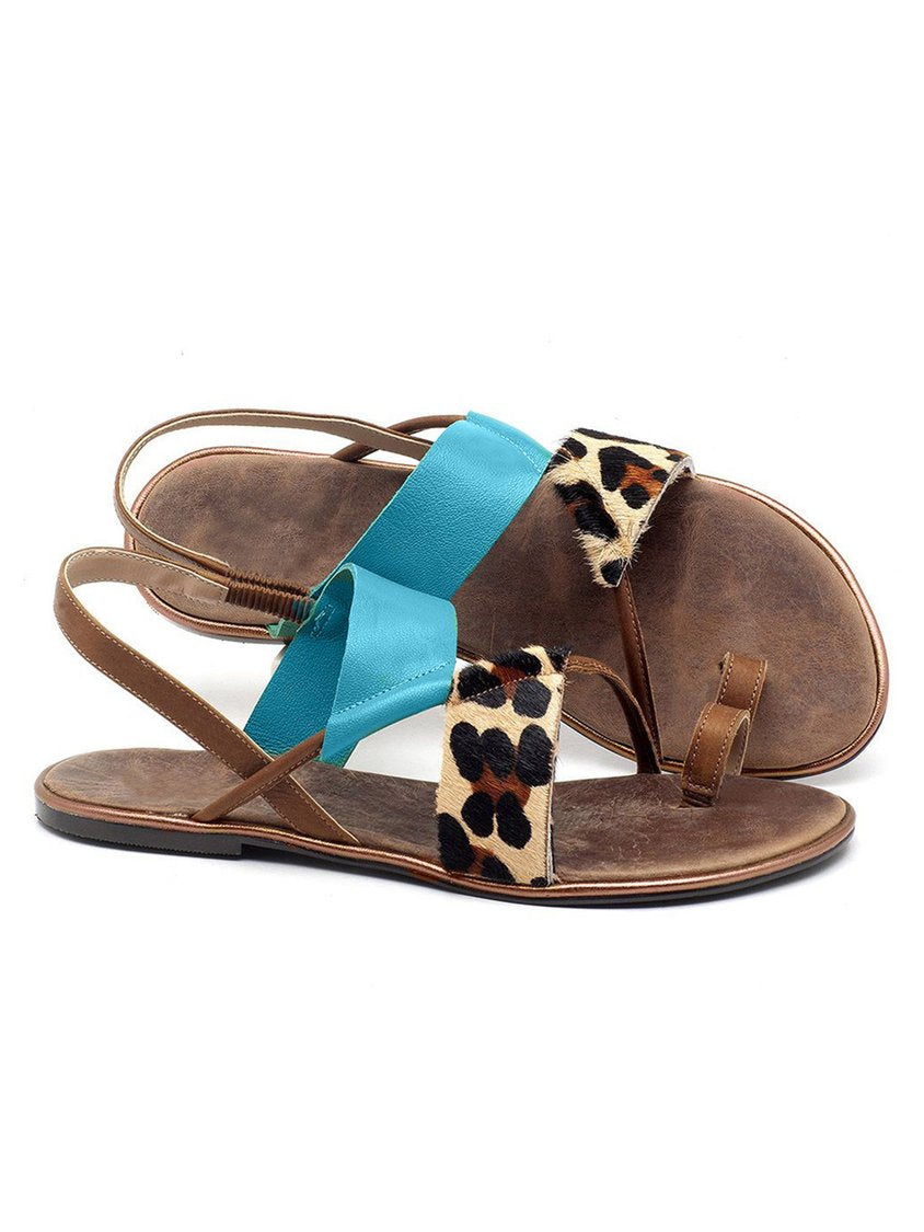 Retro leopard flip flop-sandaler i blokfarve