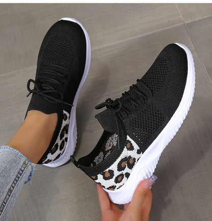 Sneakers i mesh med leopardprint til kvinder