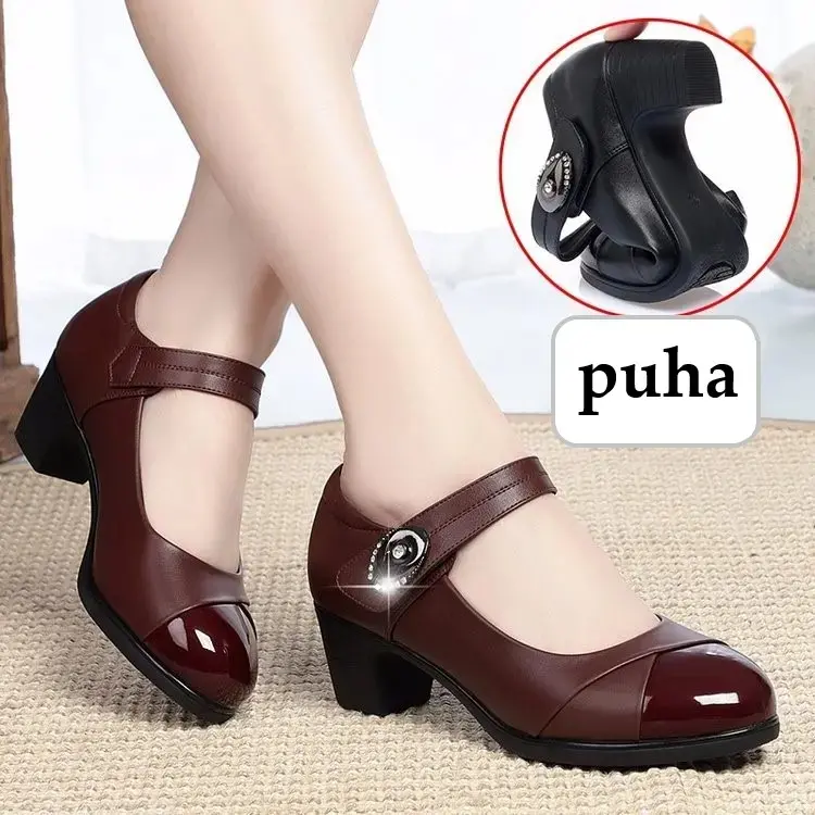 Women Fashion Sweet Black High Quality Round Toe Buckle Strap Office Heel