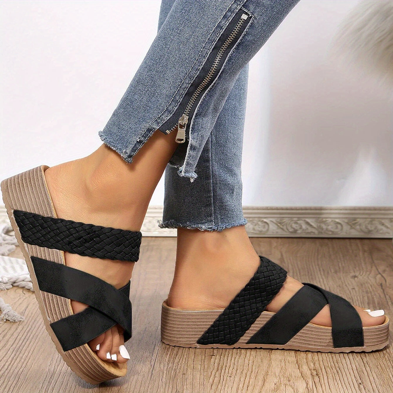 Flettet detalje Criss Cross Platform Slippers