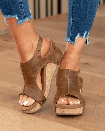 Casual Open Toe Wedge Sandals til kvinder med ankelremslukning