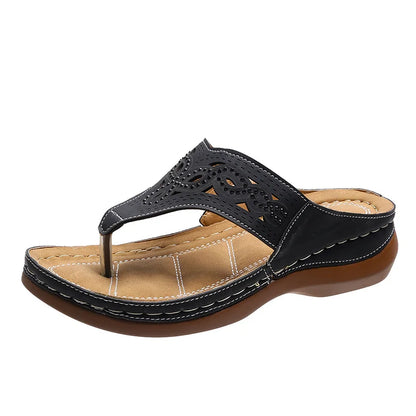 Ortopædiske flip-flops til kvinder Thong-sandaler Boho Flat Low Wedge Slippers