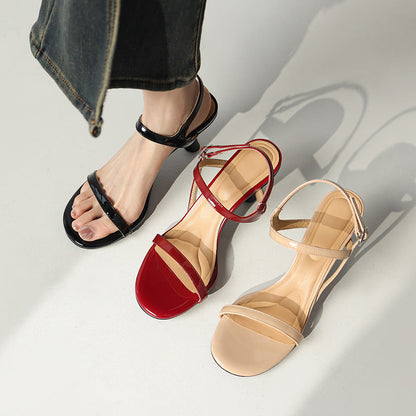 Læder Open Toe 70mm Kitty Heel Sandaler Slingback