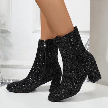 Glitterstøvler til kvinder Sparkly High Heel Sequin Chunky