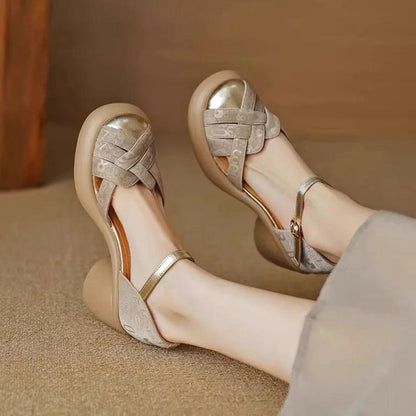 High Heel Buckle Strap Modern Sandals Square Heel Solid Women's Shoes - Shop & Buy