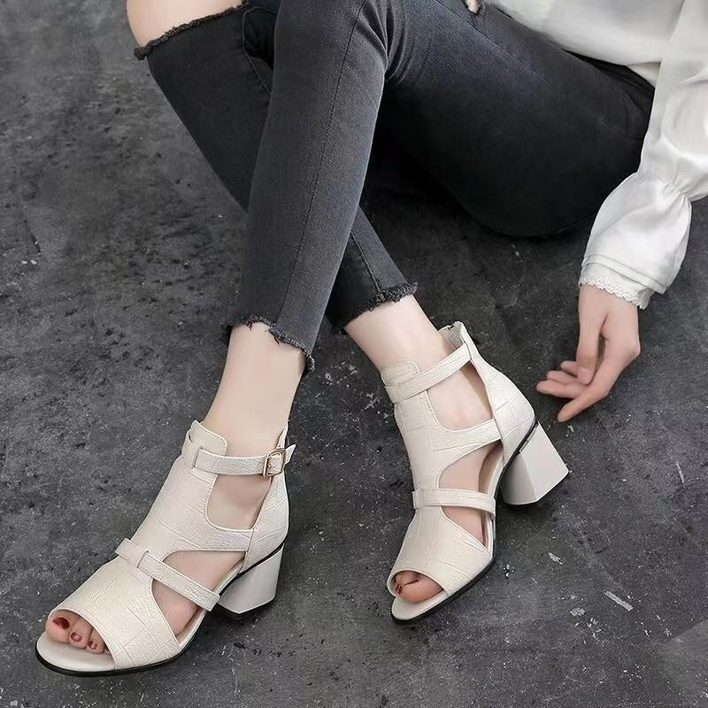 Cover Leather Fish Mouth Ankle Sandals