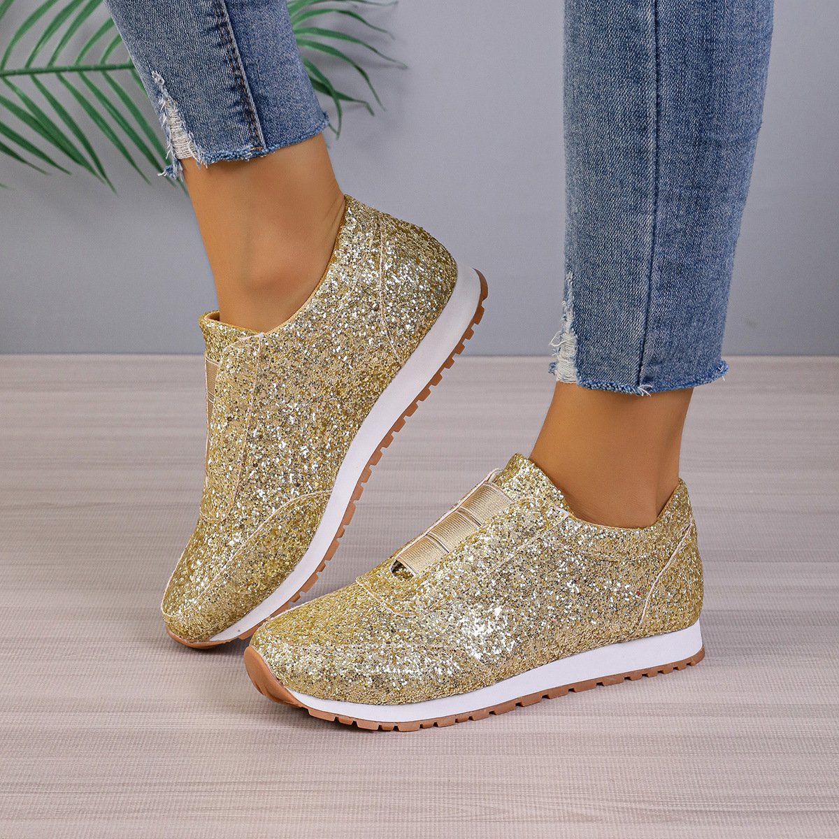 Funklende glitter elastiske slip-on modesko