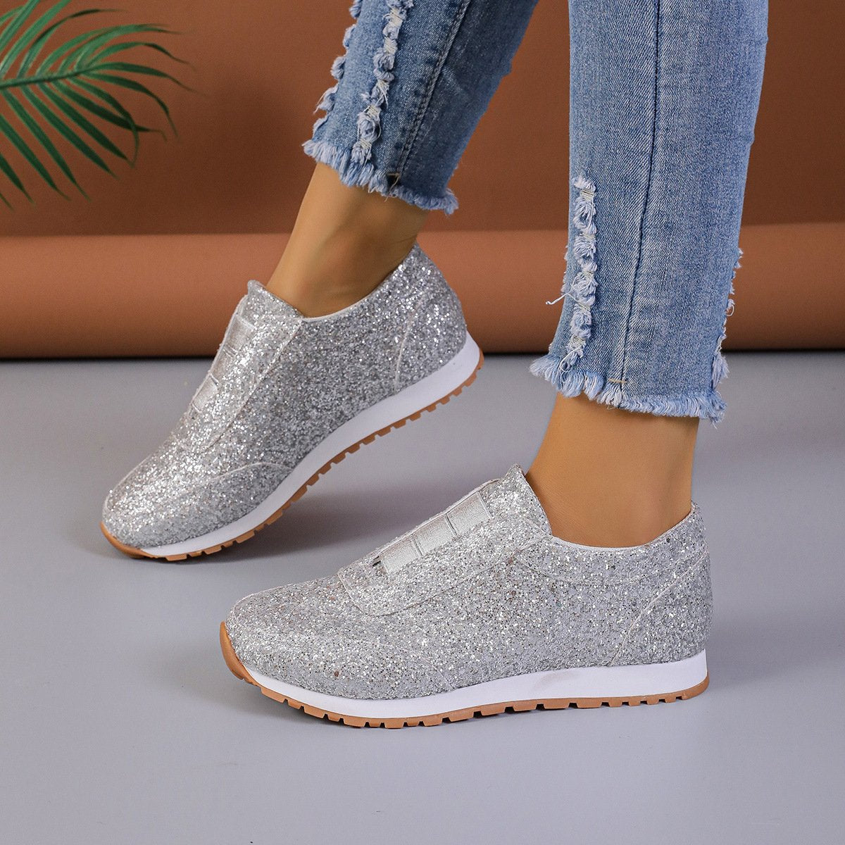 Funklende glitter elastiske slip-on modesko