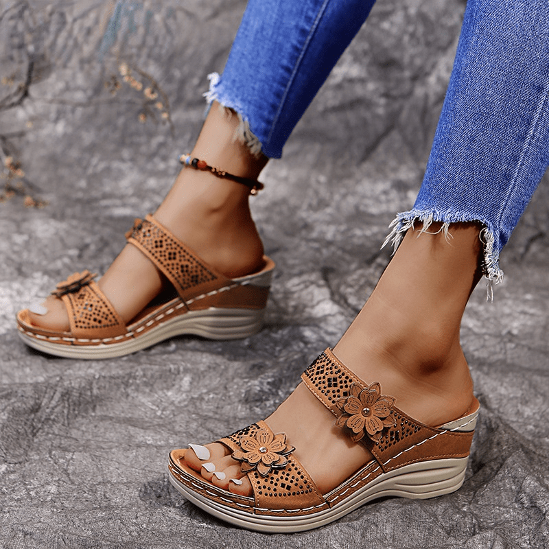 Libiyi Women Casual Shoes Vintage Flower Fish Mouth Sandals - Libiyi