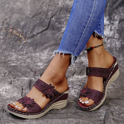 Fritidssko til kvinder Vintage Flower Fish Mouth Sandals